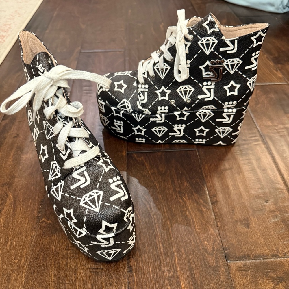 Shane Justin Platform Leather Lace Up Sneakers size 39 Rave Club Party Y2K